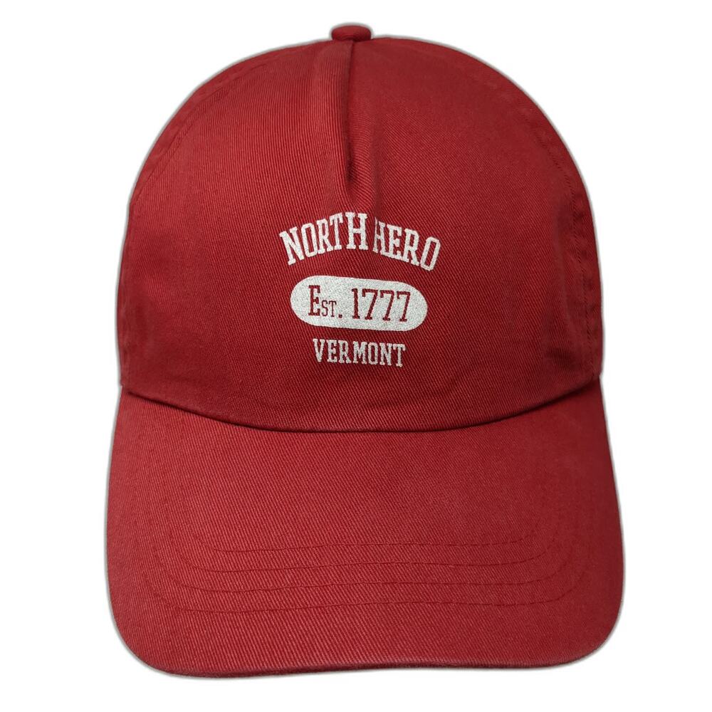 Fahrenheit 5 Panel Red Hat One Size Slideback Cotton North Hero Vermont Est 1777